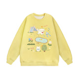 Men Hoodie round Neck Sweater Men's Cartoon Print Top Hip Hop Loose Long Sleeve Pullover Loose