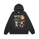 Men Hoodie Kitten Print Hooded Loose Sweater Loose