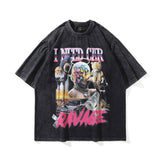 Men T Shirt Washed Old Vintage Print Short Sleeves T-shirt