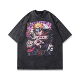 Men T Shirt Hip Hop Anime Print Distressed Short Sleeve T-shirt Men and Women Retro