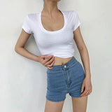 Women T-shirt Summer High Waist T-shirt Short Cotton Top