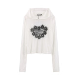 Women Sun Protection Shirt Heart Printing Sun Protection Clothing for Girls Hooded Casual