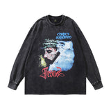 Men Long Sleeve Shirt Design Print Distressed Bottoming Long Sleeve T-shirt Men and Women Ins