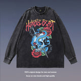 Men Long Sleeve Shirt Vintage Vintage Distressed Bottoming Long Sleeve T-shirt Men and Women Couple