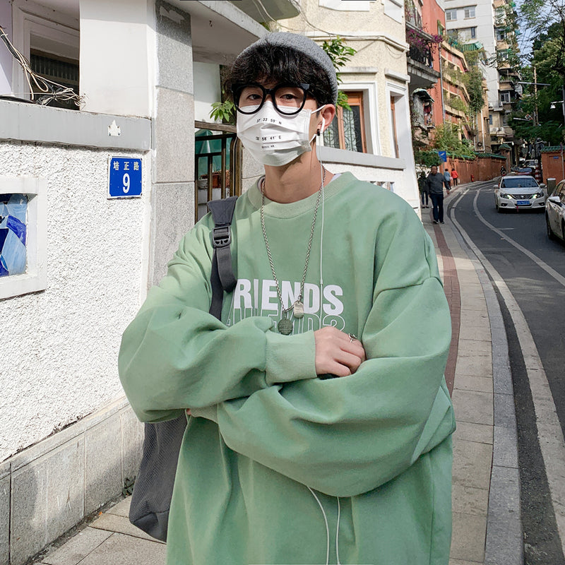 Men Hoodie Printed Crew Neck Sweatshirt Boy Korean Style Trendy Spring and Autumn