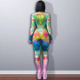 Women Jumpsuit Winter Fashion Printing Slim Fit Long Sleeve Jumpsuit
