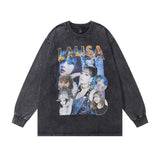 Men Long Sleeve Shirt Vintage Washed and Worn Long Sleeve T-shirt for Men and Women