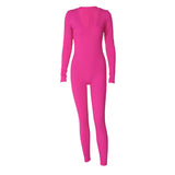 Women Jumpsuit Fashion Solid Color Slim Fit Sports Long Sleeve Jumpsuit