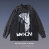 Men Long Sleeve Shirt Printed Vintage Long Sleeve T-shirt Men and Women Washed and Worn