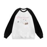 Men Hoodie Flocking Embroidered Animal Crew Neck Sweater