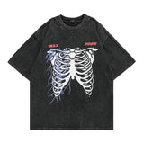 Men T Shirt Washed and Worn Printed Loose T-shirt Men's Summer Street