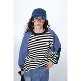 Unisex Hoodie Patchwork Retro University Style Striped round Neck Sweater