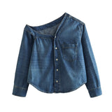 Women T-Shirt Women's Personal Leisure Top Denim Shirt Long Sleeve