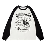 Men Hoodie Cartoon Graffiti Bear Long Sleeve Crew Neck Sweater