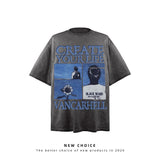 American vintage street T-shirt retro men's summer loose casual half-sleeved shirt