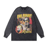 Men Long Sleeve Shirt Singing Portrait Printing Washed and Worn Long Sleeve Bottoming T-shirt for Men and Women