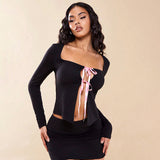 Woman Dresses Women's Spring round Neck Long Sleeve Cardigan T-shirt Top