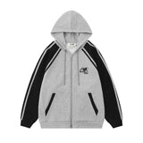 Men Hoodie Raglan Sleeve Colorblock Hood Coat Sports Loose Cardigan Sweater