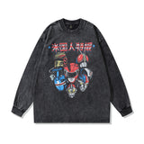 Men Long Sleeve Shirt Fun Printing Washed and Worn Long Sleeve T-shirt Men and Women Hip Hop