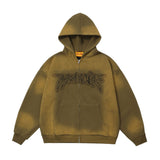 Men Hoodie Inkjet Gradient Printing Hooded Jacket Autumn and Winter Loose Embroidered Letters Zipper Cardigan Sweater