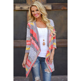 Plaid Trench Coat Autumn Striped Stitching Three-Quarter Length Sleeves Cardigan Coat Top