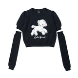 Women Sweater Puff Short Sleeve Knitwear Girls' round Neck Towel