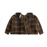Unisex Jacket Winter Plaid Leather Patchwork Collar Cotton Jacket