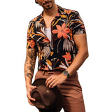 Men Shirt Men's Casual Shirt Loose Printed Short Sleeve Cardigan