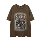 Men T Shirt Vintage Printed Short Sleeve Men's and Women's Loose Distressed T-shirt