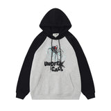 Men Hoodie Spider Web Embroidered Letters Hooded Pullover
