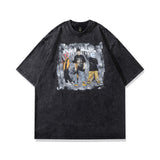 Men T Shirt Vintage Washed Old T-shirt Couple Loose Men and Women