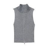 Women Vest Solid Color Short Knitted Vest Girls' Knitted T-shirt