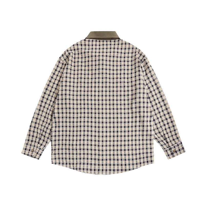 Men Long Sleeved T Shirt Retro Plaid Long Sleeve Shirt Men's Embroidery Loose Shirt Coat Spring and Autumn