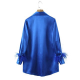Women T-shirt Autumn Leisure Feather Stitching Loose Long Sleeve Shirt