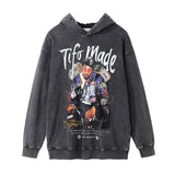 Men Hoodie Printed Washed Distressed Hooded Sweaters Menswear