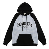 Men Hoodie Color Contrast Patchwork Letters Embroidered Pullover Sweatshirt