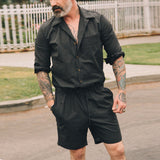 Men Co-Ords Summer Men Leisure Set Cotton and Linen Jumpsuit