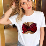 Summer Printed Short Sleeve Men's and Women's T-Shirt White Bottom Shirt