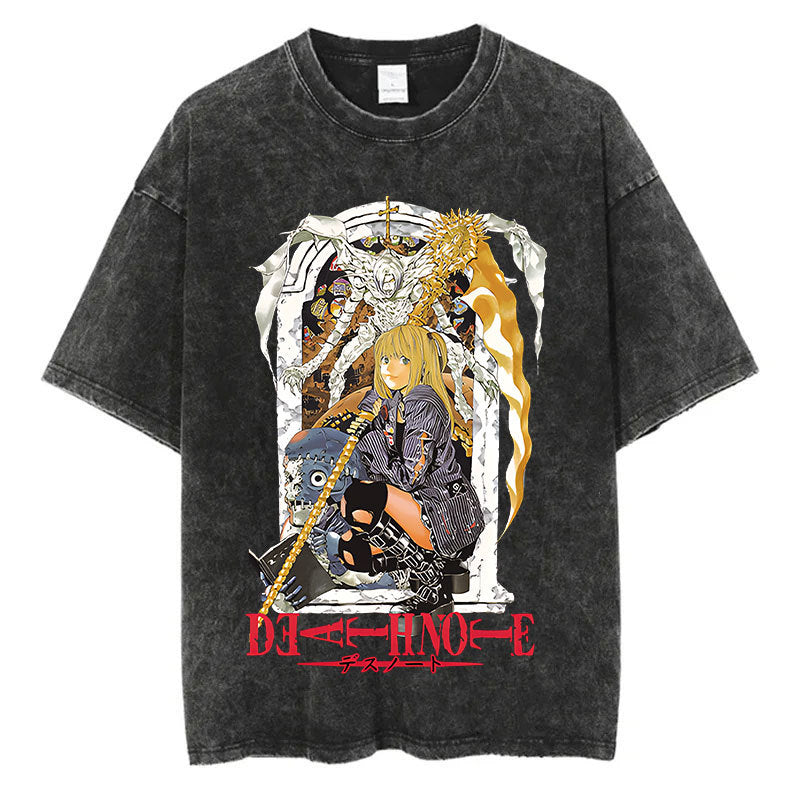 Harajuku Vintage Washed T Shirts Death Note Anime