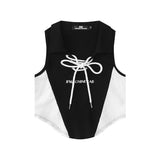 Women Vest Polo Collar Lace Color Block Vest Women's Summer Sleeveless Top