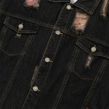 Men Denim Jacket Men's Loose Hole Denim Camouflage Coat