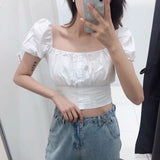Women T-Shirt Single-Breasted French Short Top