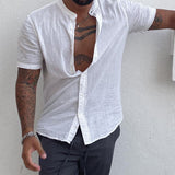 Men Shirt Men's Cotton Linen Solid Color Shirt Solid Color Long Sleeve Shirt