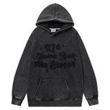 Men Fleece Lined Hoodie Letter Embroidery Washed and Worn Hooded Sweater Men's Loose Street Pullover Hoodie