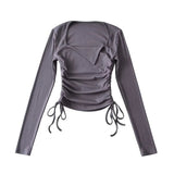 Women T-shirt Spring and Autumn Slim Fit Square Collar Long Sleeve T-shirt Women's Short