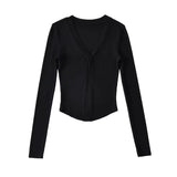 Women T-Shirt V-neck Long Sleeve Slim Bottoming Shirt Top T-shirt