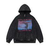 Men Hoodie Printed Sweater Men's Autumn and Winter Worn Looking Washed-out Hooded Pullover