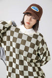 Unisex Sweater Autumn Hollow out Stitching Plaid Sweater