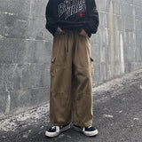 Men Sweatpants Straight Loose-Fitting Wide-Leg Trousers Drawstring Drape Ankle Banded Pants