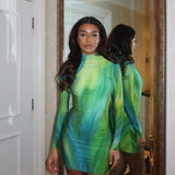 Women's Desses Women's Turtleneck Long Sleeve Slim-Fit Hip-Wrapped Short Dress